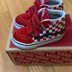 Vans Kids Red and Black Checkered High-Tops